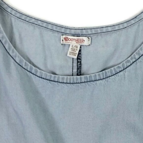 Bootheel Trading Co Cheryl Crow Blue Sleeveless Belted Denim Dress Womens Large - Picture 5 of 11